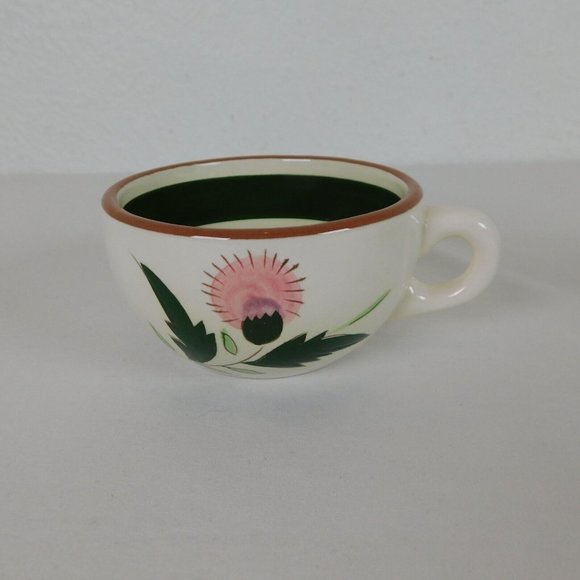 Lot of 3 Stangl Pottery Pink Thistle Hand Painted Flat Coffee Cup Vintage White - Picture 6 of 11